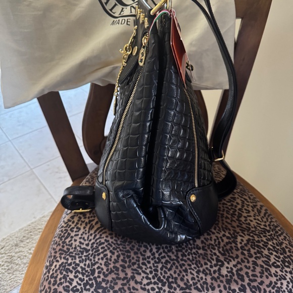 MARINO ORLANDI BLACK embossed, Italian Leather Shoulder Bag- Handbag- Sling NWT - Picture 3 of 4